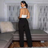 Women's Patchwork Halter Sleeveless Wide-Leg Jumpsuit