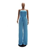 Women's Casual solid color strapless wide leg Jumpsuit