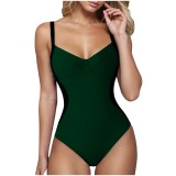 Steel-Supported Gathered Sexy One-Piece Patchwork Solid Color Slim Fit Swimsuit for Women