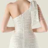 One-Shoulder Sequin Slim Evening Dress