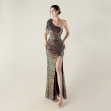 One-Shoulder Sequin Slim Evening Dress