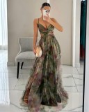 Spring Summer style mesh print Strap Holidays Casual party dress