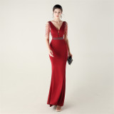 Deep V-Neck Beaded Slim Fit Formal Parties Weddings Evening Dress