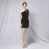 Summer Elegant Sequin One-Shoulder Formal Party Dress