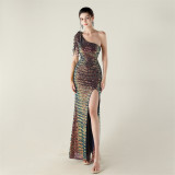 One-Shoulder Sequin Slim Evening Dress