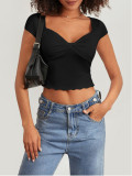 Women's sexy v-neck short-sleeved tops summer slim fashion ruffle t-shirts