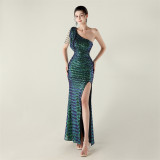 One-Shoulder Sequin Slim Evening Dress