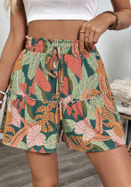 Tropical plants Holidays print summer elastic wide-leg shorts women