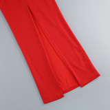deep v flower slim solid color fashion elegant party dress