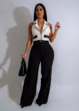 Women's Patchwork Halter Sleeveless Wide-Leg Jumpsuit