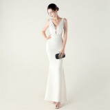 Deep V-Neck Beaded Slim Fit Formal Parties Weddings Evening Dress