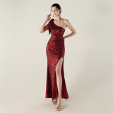One-Shoulder Sequin Slim Evening Dress