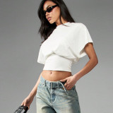 Summer Women's Round Neck Pullover Short-Sleeve Solid Color Loose Top