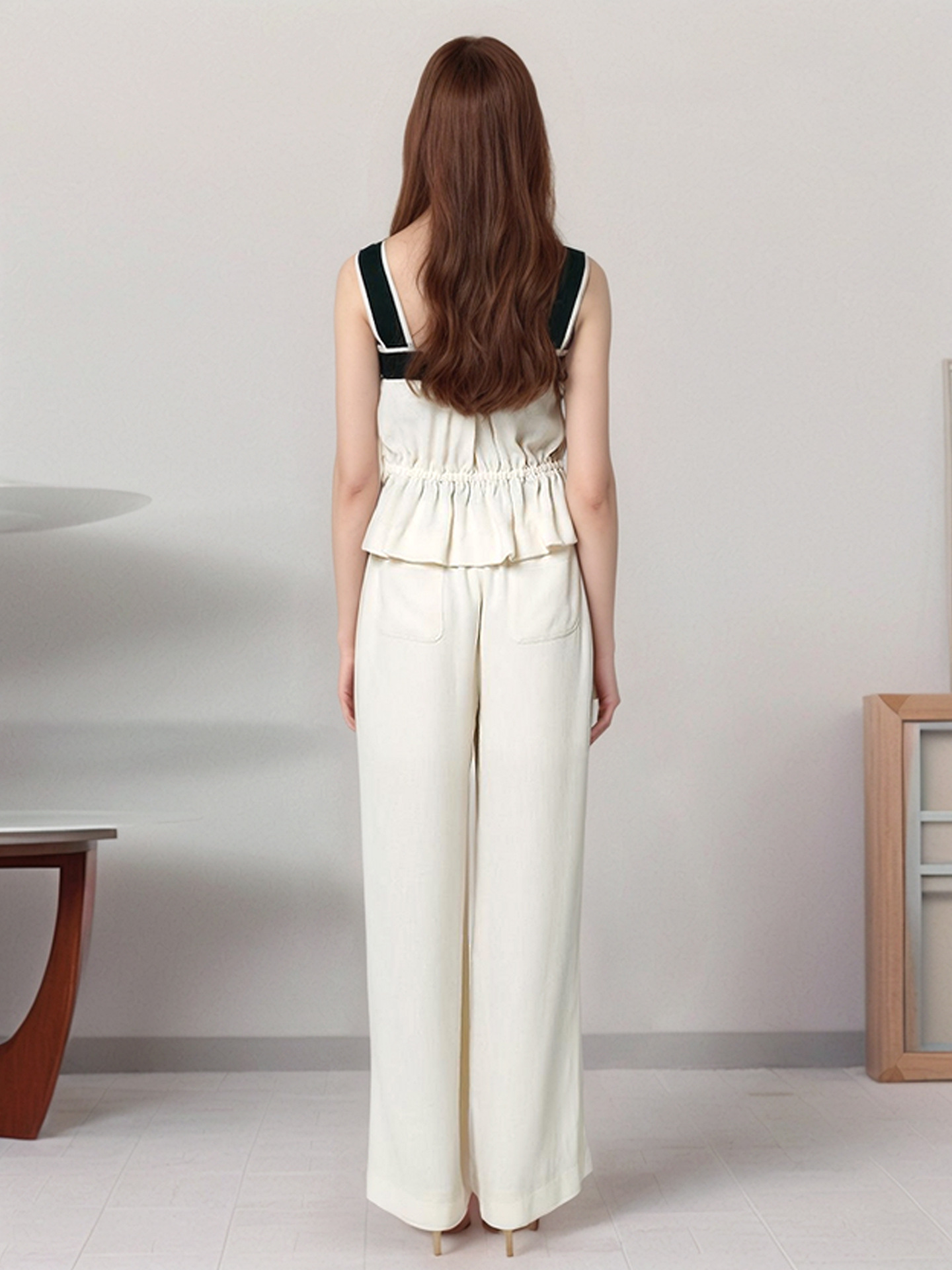 contrast color Square neck camisole pants fashion women's suit
