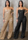 Women's PU Leather Strap Sleeveless Wide-Leg Jumpsuit