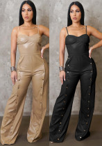 Women's PU Leather Strap Sleeveless Wide-Leg Jumpsuit Women's PU Leather Strap Sleeveless Wide-Leg Jumpsuit