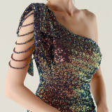 One-Shoulder Sequin Slim Evening Dress