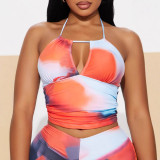 women's print Halter Neck two piece shorts set