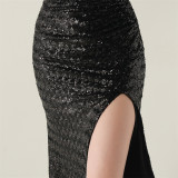 One-Shoulder Sequin Slim Evening Dress