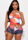 women's print Halter Neck two piece shorts set