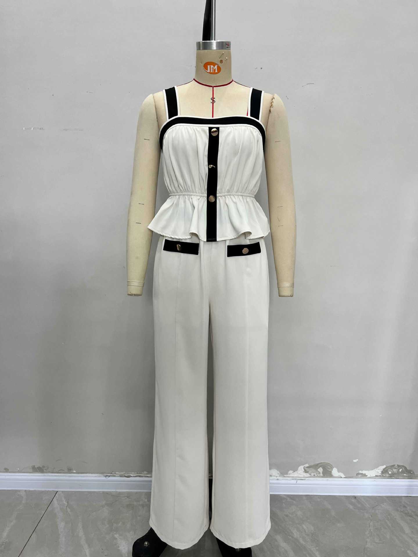 contrast color Square neck camisole pants fashion women's suit