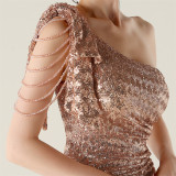 One-Shoulder Sequin Slim Evening Dress