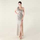 One-Shoulder Sequin Slim Evening Dress