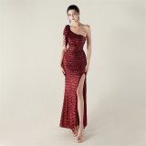 One-Shoulder Sequin Slim Evening Dress