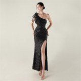 One-Shoulder Sequin Slim Evening Dress