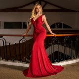 Women's Luxury sleeveless v-neck slim Formal Party fishtail evening dress