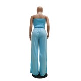 Women's Casual solid color strapless wide leg Jumpsuit