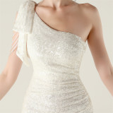 One-Shoulder Sequin Slim Evening Dress