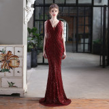 Summer Formal Sequin V-Neck Mermaid Evening Dress