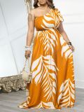 Women's Bohemian Palm Leaf Print Sexy Maxi Dress for Summer
