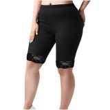 Women's Trousers Lace Knee-Length Shorts Plus Size Elastic Waist Tight Pants