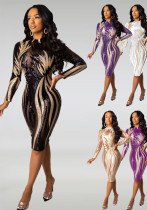 Summer Women's Sequins Tight-Fitting Long-Sleeve Party Dress