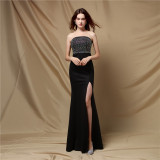 Autumn Beaded Upper Slit Strapless Evening Dress