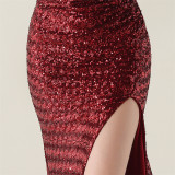 One-Shoulder Sequin Slim Evening Dress