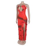 Women's Strap Hollow Lace Slit Dress