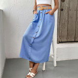 summer women's pocket button Belt skirt