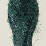 Sequin Feather Embellished Fishtail Evening Dress