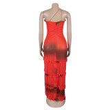 Women's Strap Hollow Lace Slit Dress