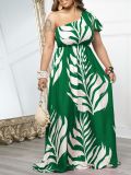 Women's Bohemian Palm Leaf Print Sexy Maxi Dress for Summer
