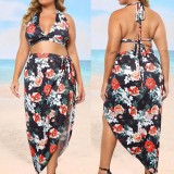 Plus Size Women’s Floral Print Irregular Lace-Up Beach Suit