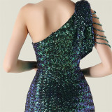 One-Shoulder Sequin Slim Evening Dress
