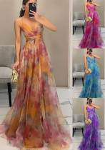 Spring Summer style mesh print Strap Holidays Casual party dress