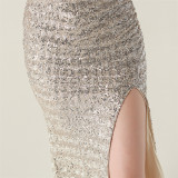 One-Shoulder Sequin Slim Evening Dress