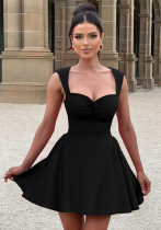 Summer Women's Solid Color Pleated Sexy V-Neck Slim Waist A-line Dress Summer Women's Solid Color Pleated Sexy V-Neck Slim Waist A-line Dress