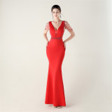 Deep V-Neck Beaded Slim Fit Formal Parties Weddings Evening Dress