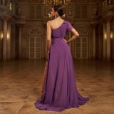 Women's Luxury one-shoulder Slash Shoulder Chiffon swing Formal Party slit evening dress